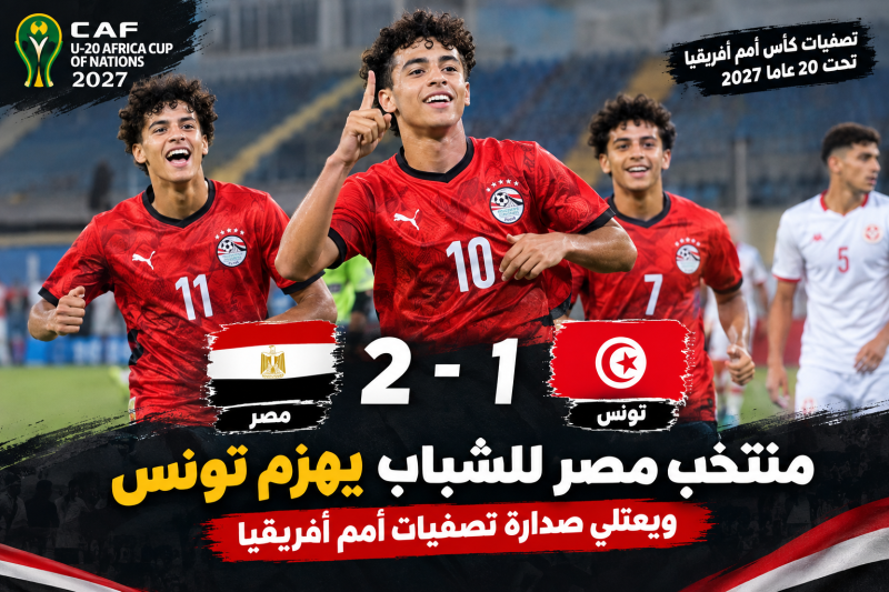 منتخب مصر للشباب يهزم تونس 2-1 ويتصدر تصفيات أمم أفريقيا.. الفراعنة يقتربون من الحسم
